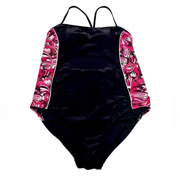 Catalina Black and Pink One Piece Swimsuit Bathing Suit Scoop Open Back 2X - Picture 2 of 5
